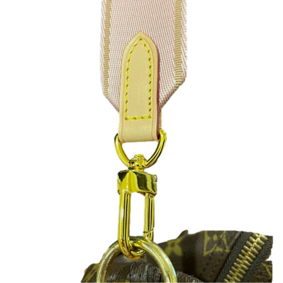 NWT Pink Beige stripe Adjustable Wide Crossbody Strap w/Leather & Gold Hardware - Picture 5 of 11